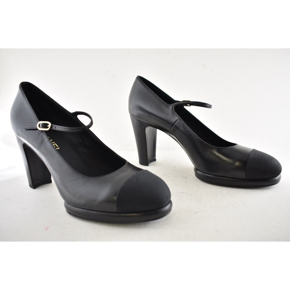 Chanel 24B Black CC Logo Mary Jane Ankle Strap Block Heel Platform Pumps 41 - Picture 3 of 16